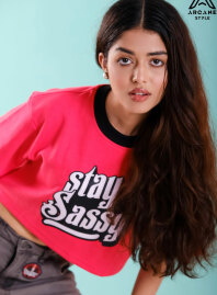 1873 - Baggy Crop Tees Stay Sassy - Pink