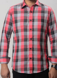 1885 - MLSS1055 Men's Formal Shirt Pink Black Ash Check
