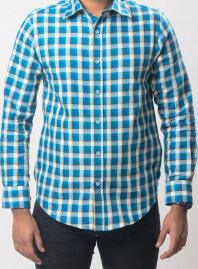 1886 - MLSS1056 Men's Formal Shirt Blue Yellow Check