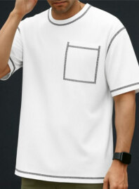1898 - Contrast Stitch Oversized Drop Shoulder T-shirt – White
