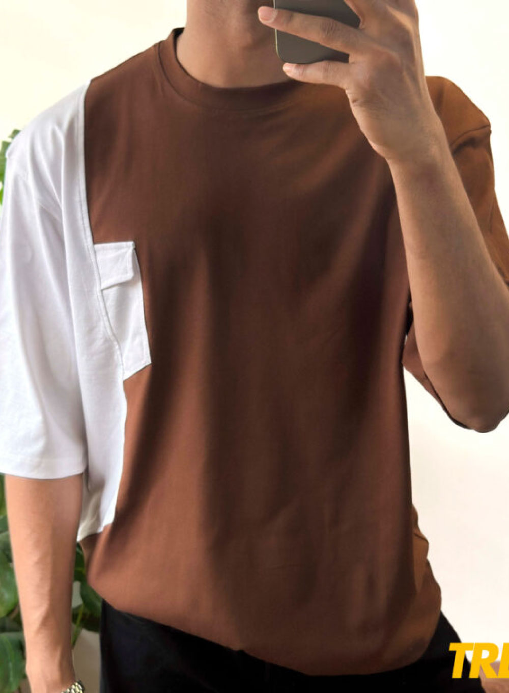 1901 - Contrast Oversized T-shirt – Brown