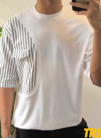 1904 - Stripe pocket Oversized T-shirt – White