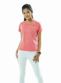 1970 - FF Women's Round Neck Polyester T-Shirt 0001 Melange Hot Pink