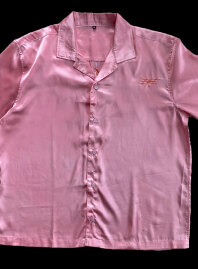 2024 - "PINKMAN" Oversized Half Sleeve Collared Pink Satin Embroidered Shirt