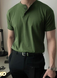 2027 - Henley Half Sleeve T-shirt – Olive