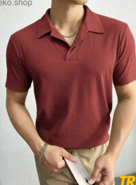 2030 - Men Cotton Solid Ribbed Knit Polo Shirt – Maroon
