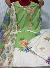 2034 - Digital Printed 3Piece Set - White & Light Green