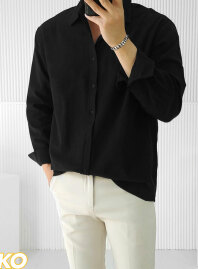 2035 - Solid Casual Shirt – Black