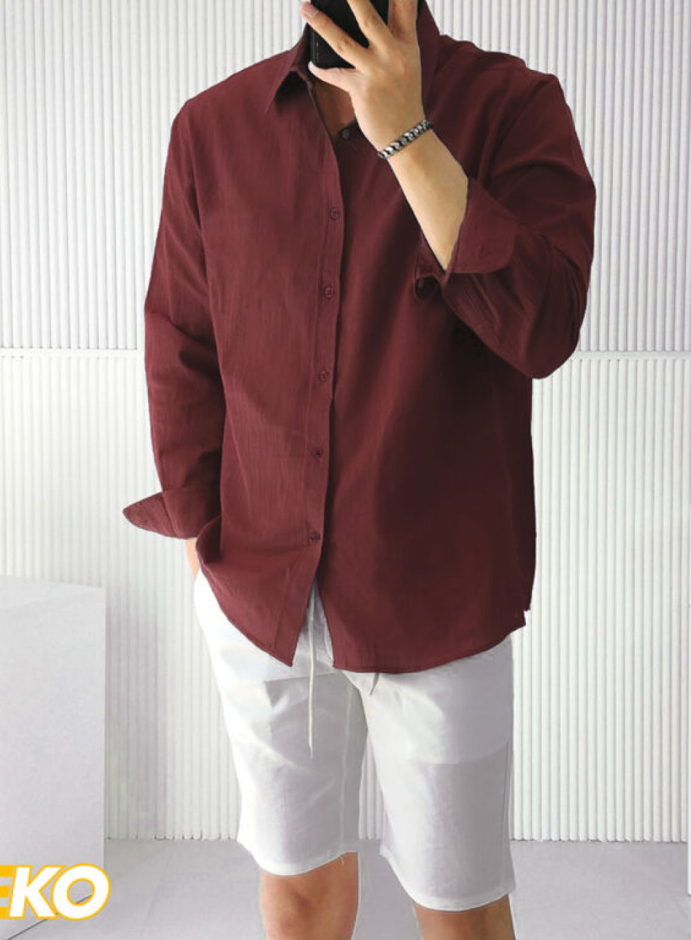 2042 - Solid Cotton Casual Shirt – Maroon