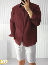 2042 - Solid Cotton Casual Shirt – Maroon