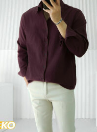 2046 - Solid Cotton Casual Shirt – Coffee