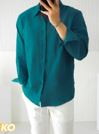 2052 - Solid Cotton Casual Shirt – Petrol blue