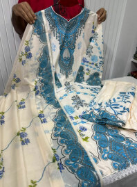2065 - Digital Printed 3Piece Set - White & Blue