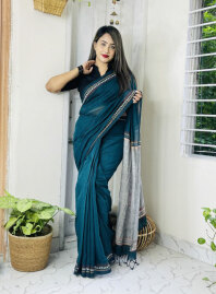 2115 - Khadi Cotton Saree - Pastel Blue