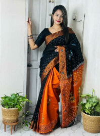 2120 - Dhupiyan Silk Saree DH-06 - Black &  Orange