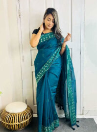 2117 - Premium Moslin Saree CS-01 - Navy Blue