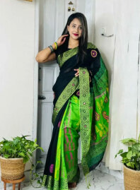 2122 - Dhupiyan Silk Saree DH-04 - Black & Green