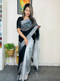 2123 - Dhupiyan Silk Saree S-10 - Black & White