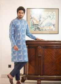 2150 - Men's Panjabi Blue Printed