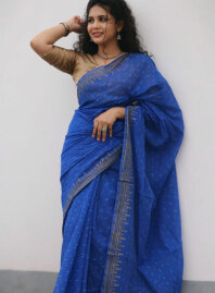 2160 - Tangail Silk Block Print (Blue)