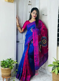 2173 - Dhupiyan Silk Saree (Blue & Red)