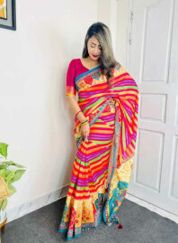 2174 - Chanderi Silk Saree (Red & Yellow)
