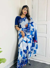 2179 - Chanderi Silk Saree (Blue & White)
