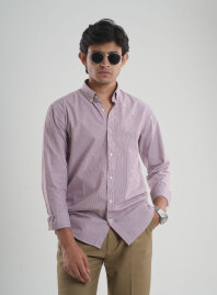 2185 - DEJAVU White Maroon Pinstripe Shirt