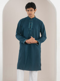 2192 - Teal Grace – Classic Embroidered Panjabi