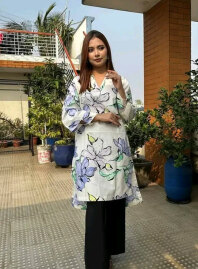2218 - Celebrella Kurti (White) Flower Print