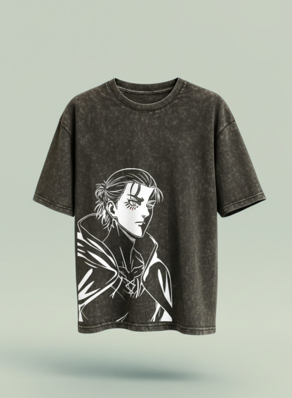2313 - Eren Yeager Acid Wash Drop Shoulder Tee