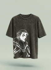 2313 - Eren Yeager Acid Wash Drop Shoulder Tee