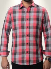 1885 - MLSS1055 Men's Formal Shirt Pink Black Ash Check