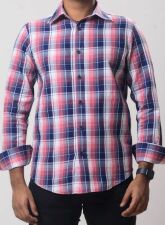 1887 - MLSS1057 Men's Formal Shirt Pink Navy Blue Check