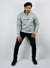 963 - Moon Night – Ash Mélange color Drop Shoulder Hoodie