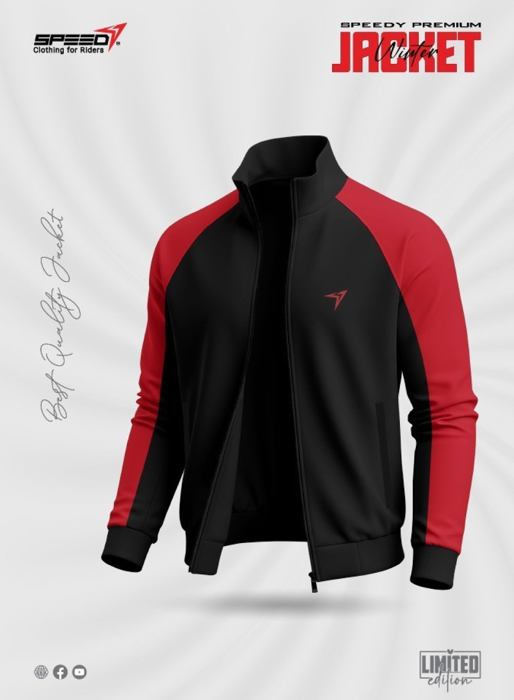 2391 - SPEEDY Premium Winter Jacket for Rider - Black & Red