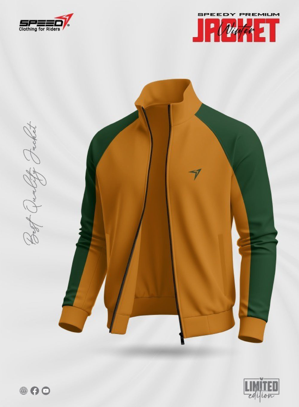2393 - SPEEDY Premium Winter Jacket for Rider - Mustard & Green