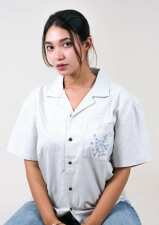 2436 - “Sky Petals” - Oversized unisex cuban shirt from Breeze & Bloom