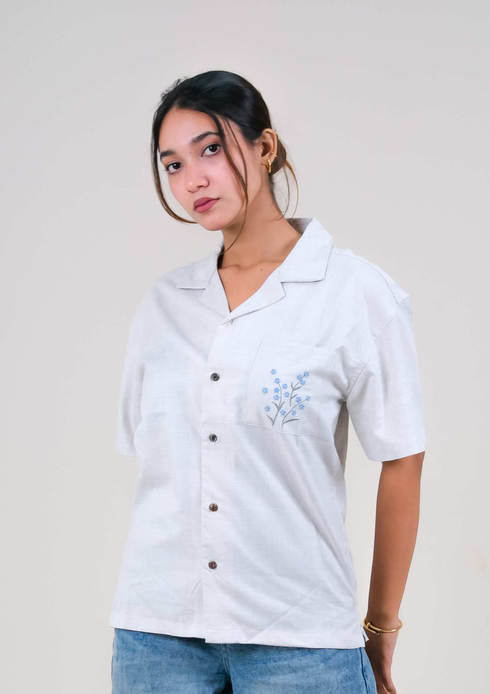 2436 - “Sky Petals” - Oversized unisex cuban shirt from Breeze & Bloom