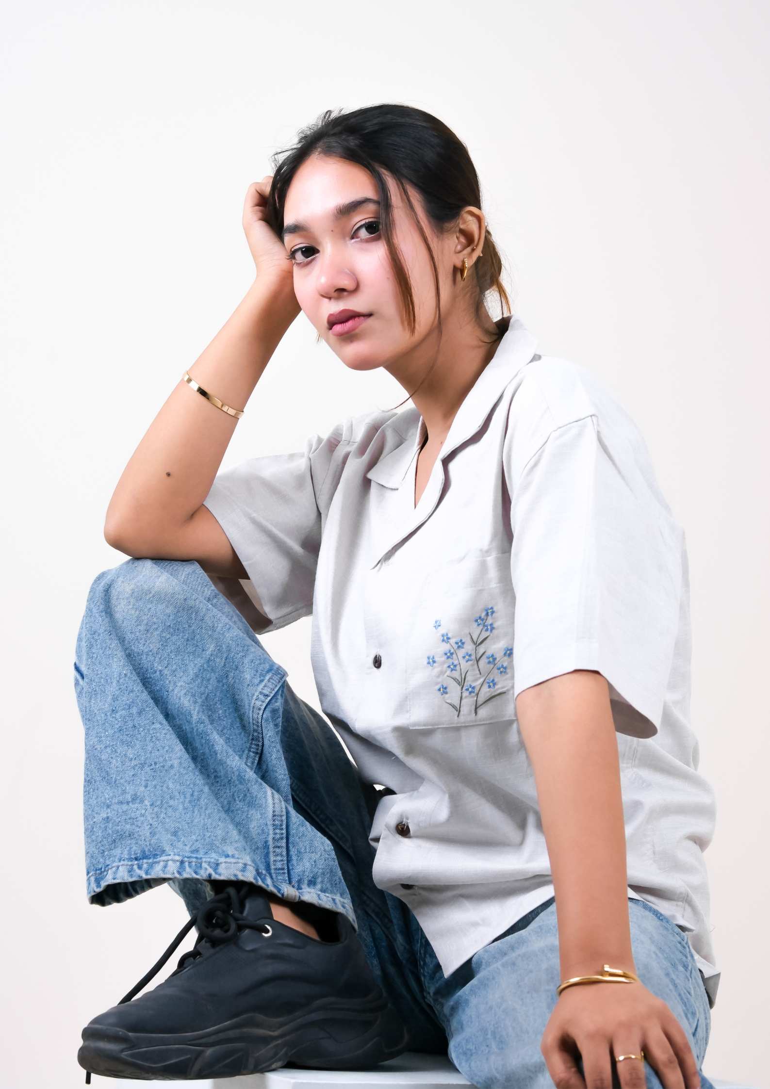 2436 - “Sky Petals” - Oversized unisex cuban shirt from Breeze & Bloom