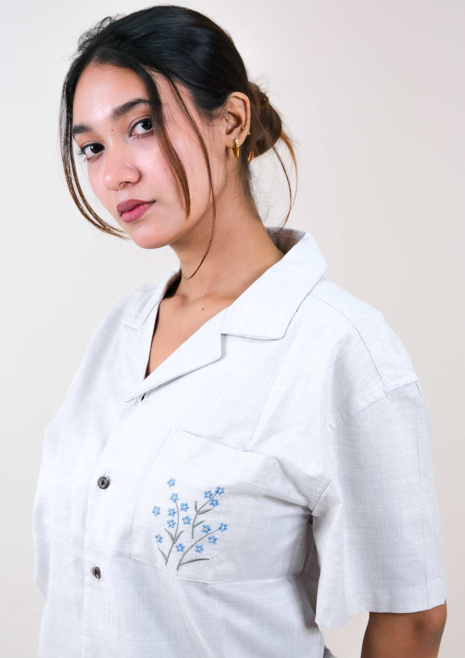2436 - “Sky Petals” - Oversized unisex cuban shirt from Breeze & Bloom