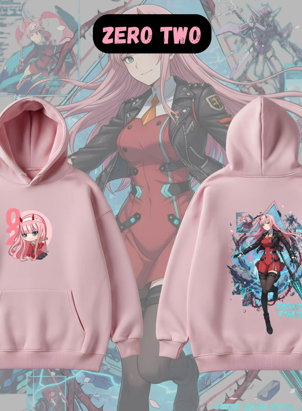 2440 - Zero Two – Darling in the Franxx Oversized Drop Hoodie