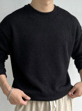 2464 - Ribbed Long Sleeve T-shirt – Black