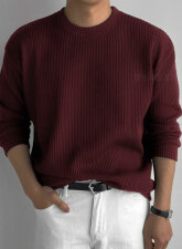 2467 - Ribbed Long Sleeve T-shirt – Maroon