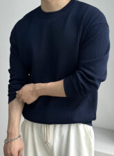 2468 - Ribbed Long Sleeve T-shirt – Navy Blue