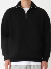 2471 - Ribbed half Zip Pullover – Black
