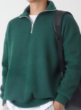 2473 - Ribbed half Zip Pullover – Green