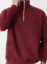 2474 - Ribbed half Zip Pullover – Maroon