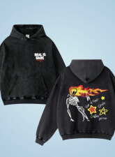 2509 - Clodio ACID WASH Real Is Rare Black Hoodie